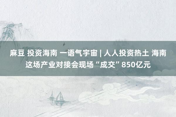 麻豆 投资海南 一语气宇宙 | 人人投资热土 海南这场产业对接会现场“成交”850亿元